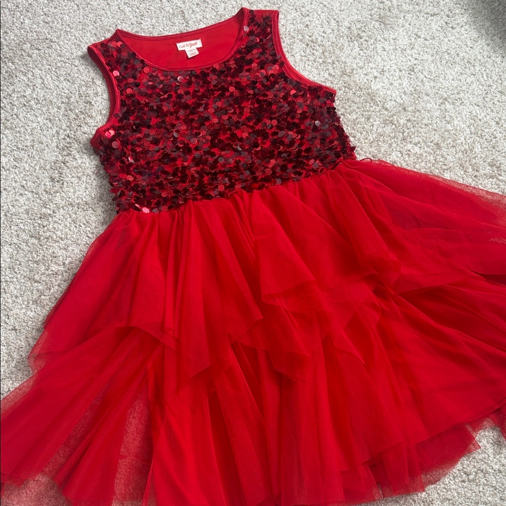 Cat & Jack Red Sequin Layered Dress ❤️Valentine dance dress Sz 10/12